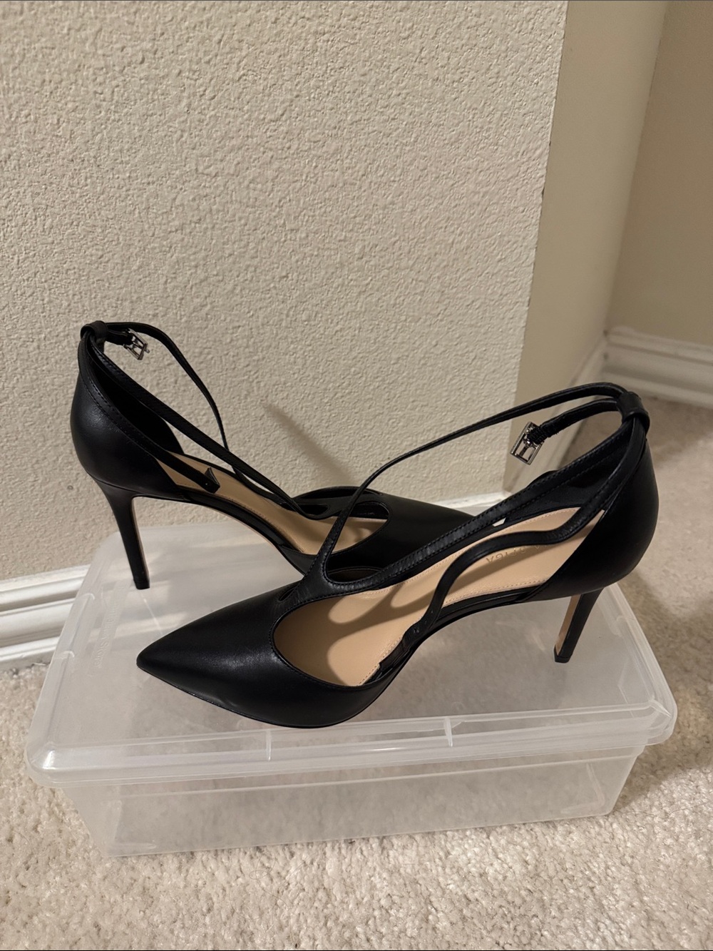 Via Spiga Black Pointed-Toe Strappy Stiletto Heels